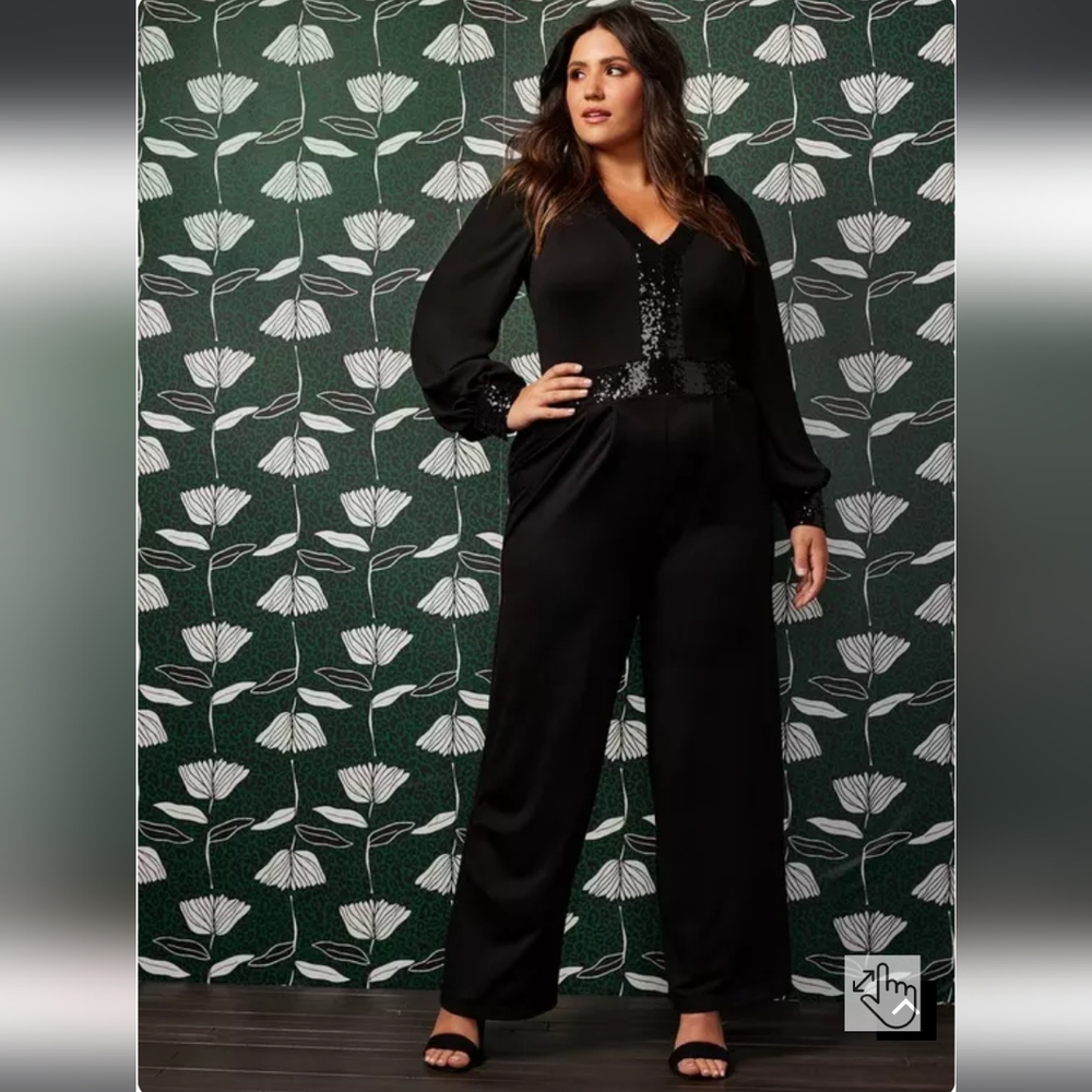 NWOT Torrid X Sylvia Mollie Jumpsuit - Ponte Sequin Trim Black